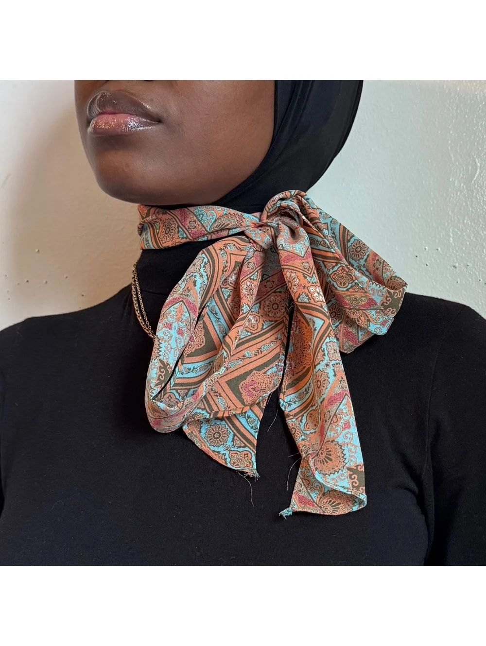 Paisley Skinny Scarf Boho Earth Tone Neck Tie Head Wrap